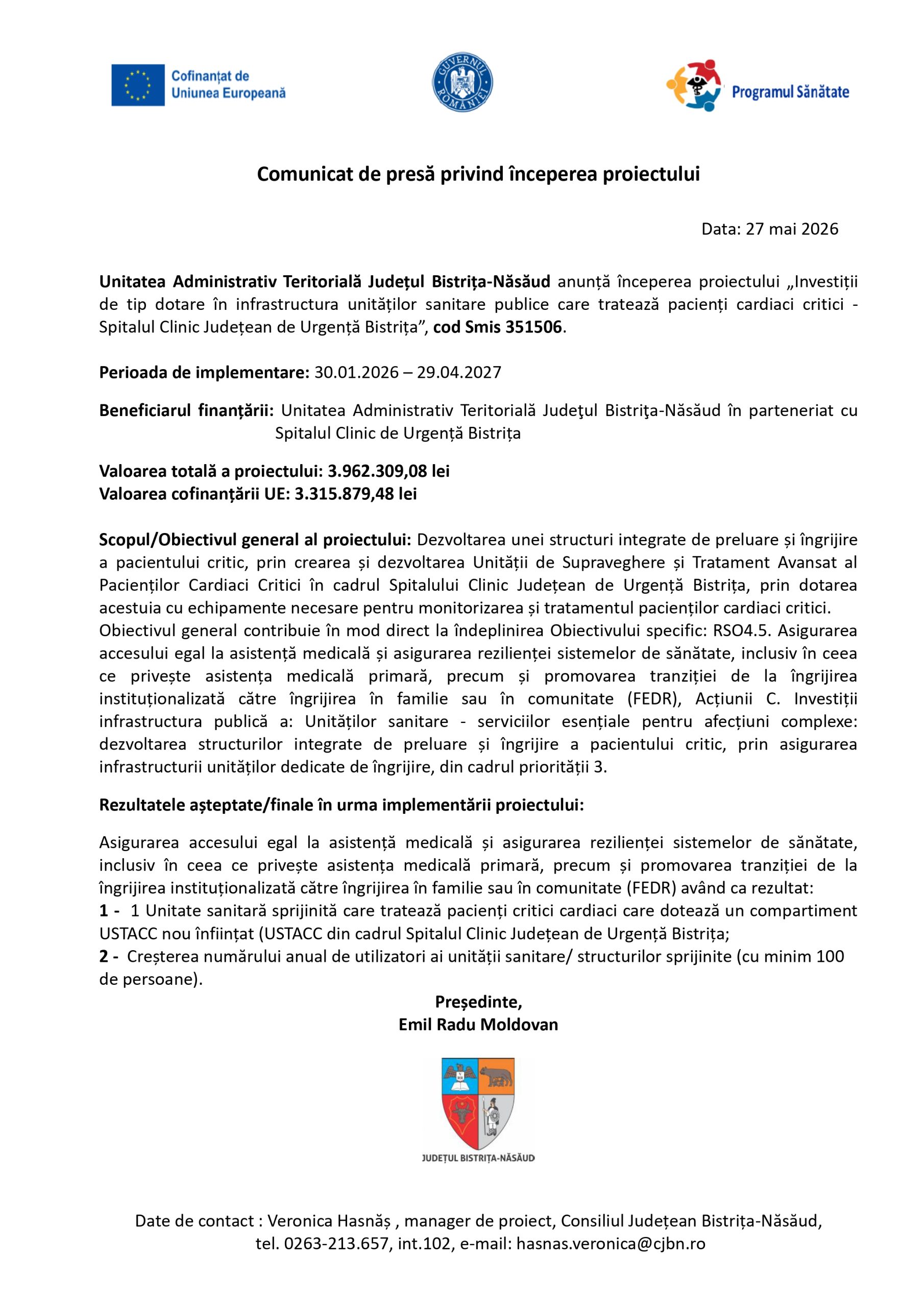 Comunicat incepere proiect